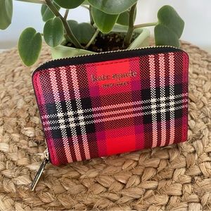 Kate Spade Plaid Print Small Zip Card Case